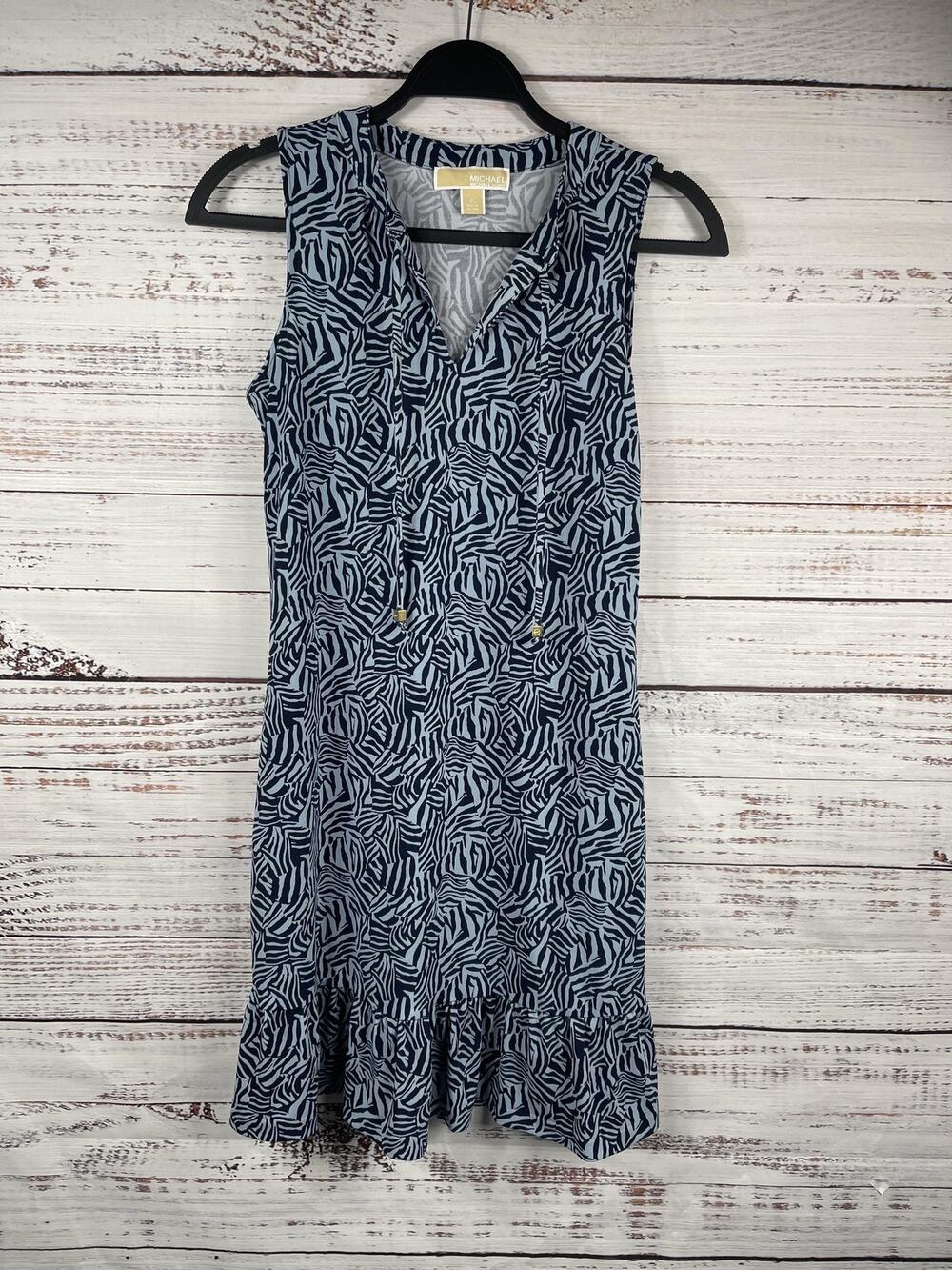 Michael Michael Kors Dress Womens Size XS Blue Zebra Print Sleeveless Ruffle Hem